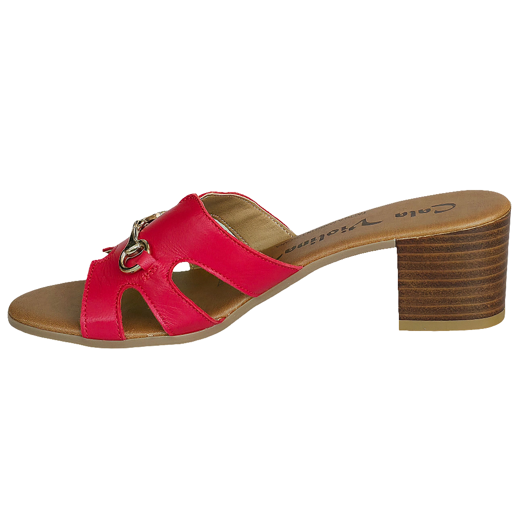 Papuci dama din piele naturala, rosii, cu toc de 5 cm, model Elvira Rosso, stil vara 2025, made in Italy.