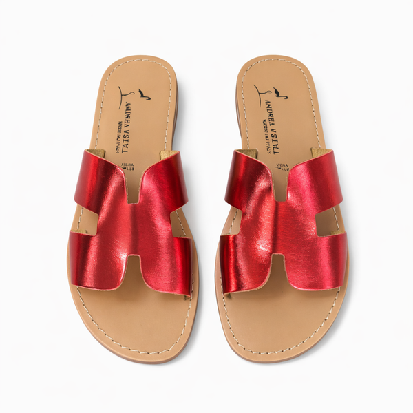 Papuci dama din piele naturala, rosu- ANDREA GELLI Lido 501, piele naturala, Made in Italy, Colectia Vara 2026
