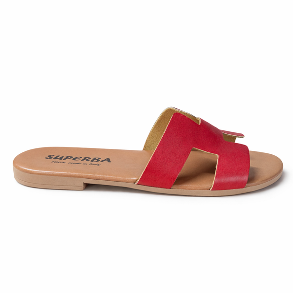 Papuci dama din piele naturala, rosu-Superba, Art H Pelle Rosso R7 papuci rosii din piele naturala, Made in Italy, Colectia Vara 2025