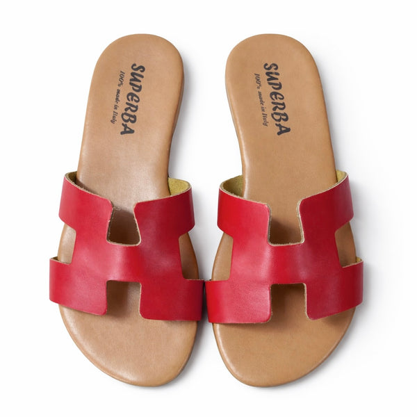 Papuci dama din piele naturala, rosu-Superba, Art H Pelle Rosso R7 papuci din piele naturala rosie, Made in Italy, colectia Vara 2025