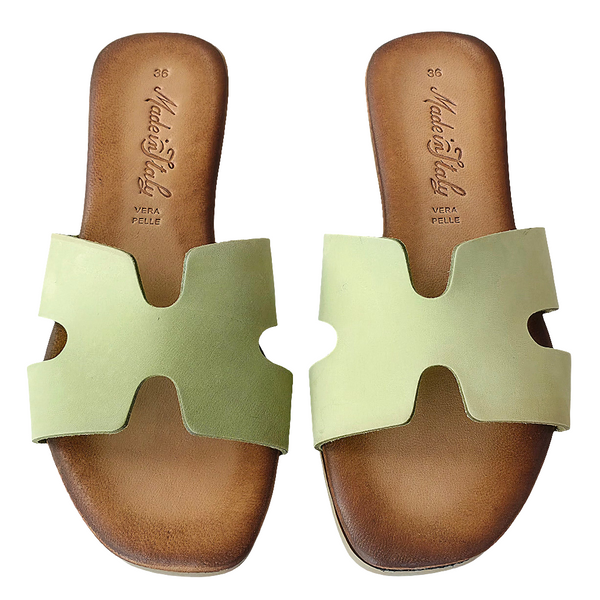 Papuci dama din piele naturala tabacita, model Salvia-Doreo, confortabili, din colectia Vara 2025, Made in Italy.