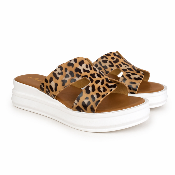 Papuci din piele naturala, Multicolor-Made in Italy, Art Zeppa H Maculato Beige, R4 - sandale cu animal print