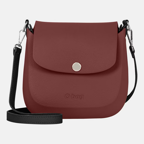 O bag crossbody bag in dark red with detachable strap, made from durable waterproof material.
