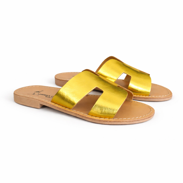 Papuci dama din piele naturala, Auriu-Andrea Gelli, Lido 501 CR Giallo Laminato