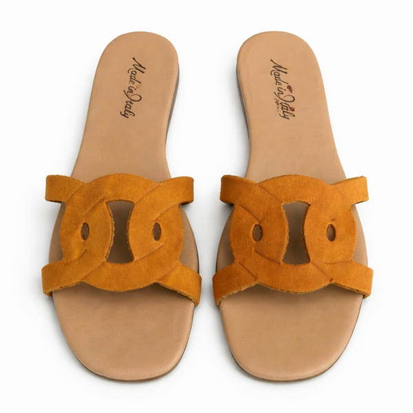 Papuci dama din piele naturala, Mustar-Made in Italy, Art 1233 Ocra, R8