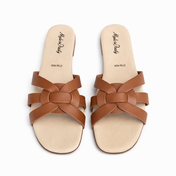 Papuci dama din piele naturala, Maro-Made in Italy, Art 1074 Cuoio, R8