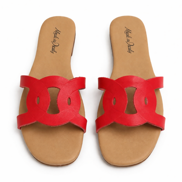 Papuci dama din piele naturala, Rosu-Made in Italy, Art 1233 Rosso, R8