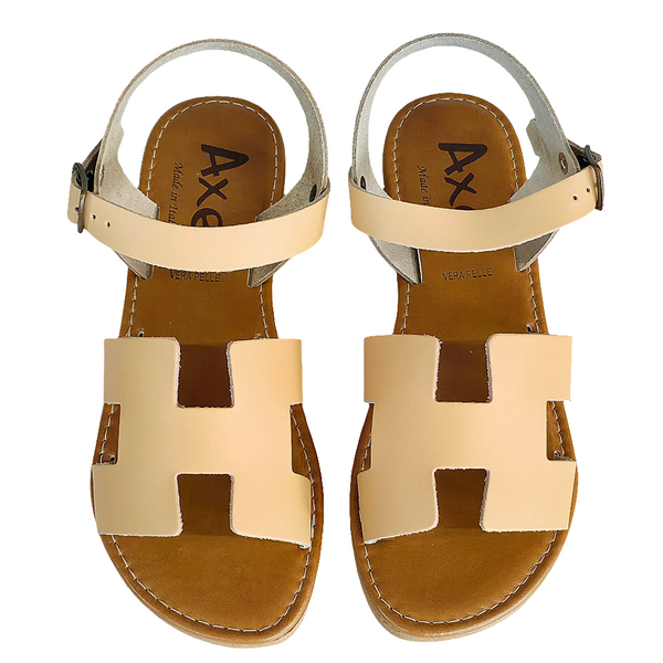 Sandale dama din piele naturala, Bej-Axel, Ester Beige, talpa flexibila, platforma de 5 cm, Colectia Vara 2025, made in Italy.