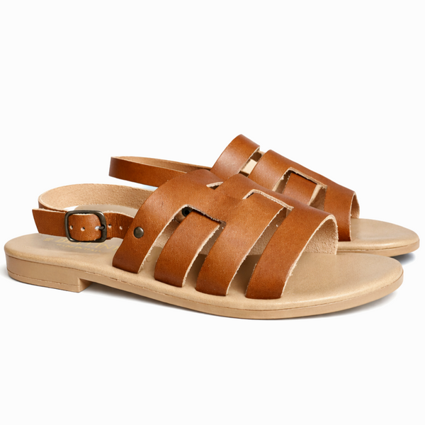 Sandale dama din piele naturala, Cuoio-Bellini, Capri Cuoio, R8 sandale maro cu barete late si catarama, piele naturala, Made in Italy