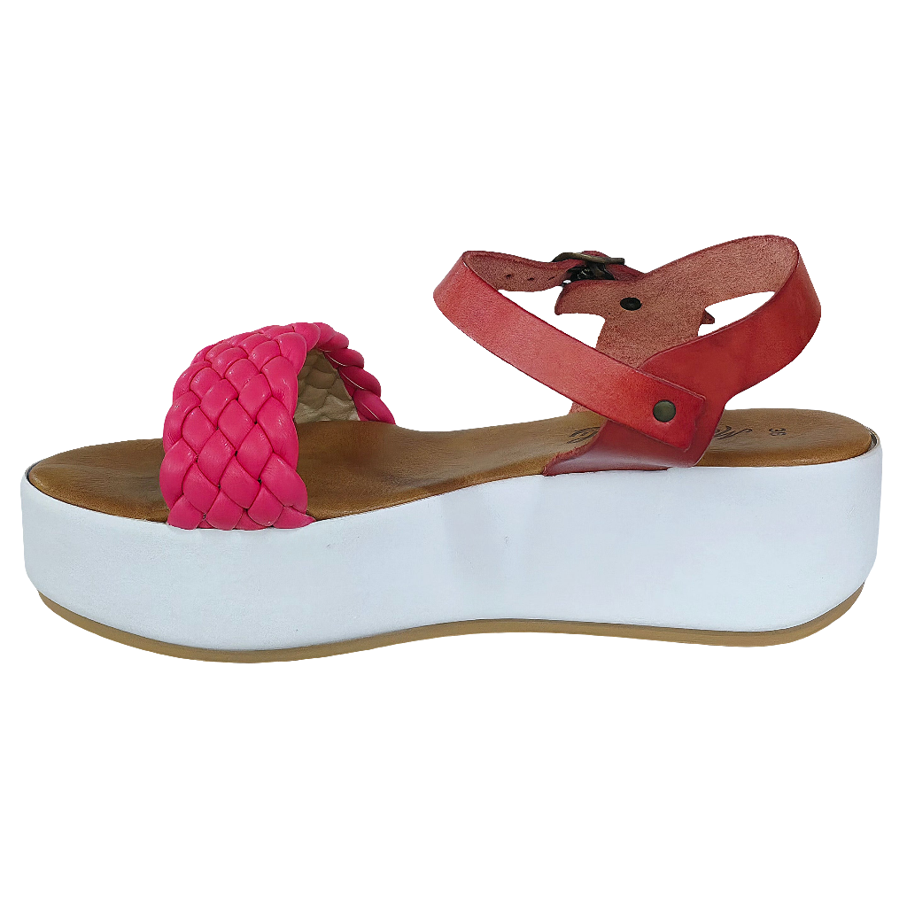 Sandale dama din piele naturala fuxia cu talpa usoara de 5.5 cm, fabricat in Italia, Colectia Vara 2025.