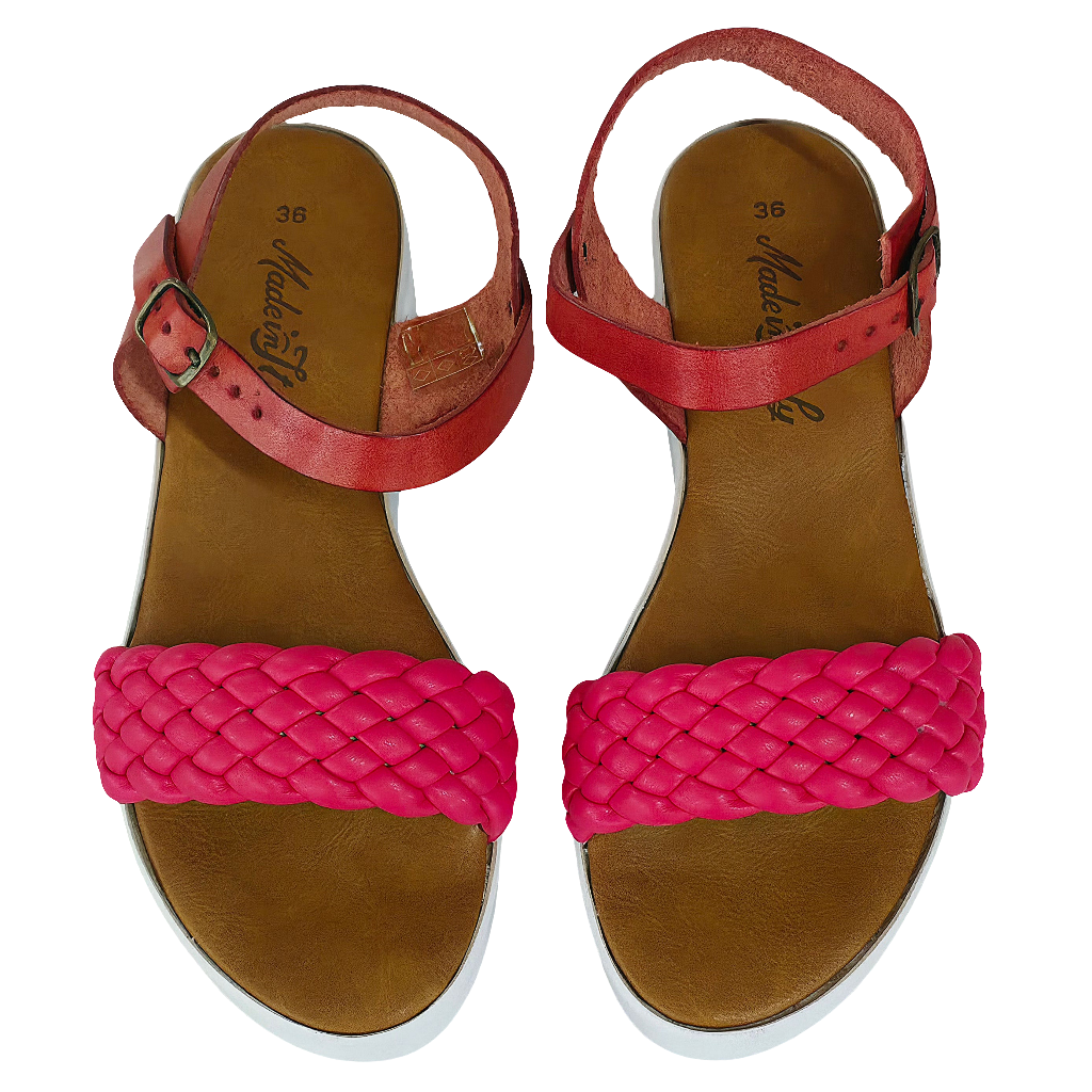Sandale dama din piele naturala, Fuxia, Made in Italy, Art 1/9919 Rosso/Fuxia, vara 2025, talpa usoara 5.5 cm.