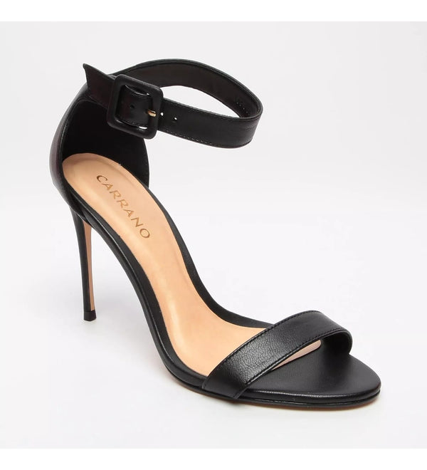 Sandale dama din piele naturala cu toc stiletto, negru, CARRANO 189004 - sandale piele naturala, toc 9.5 cm, bareta glezna
