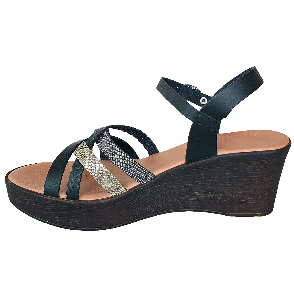 Sandale dama din piele naturala, negru cu detalii metalice, platforma de 6,5 cm, Made in Italy, Colectia Vara 2025.