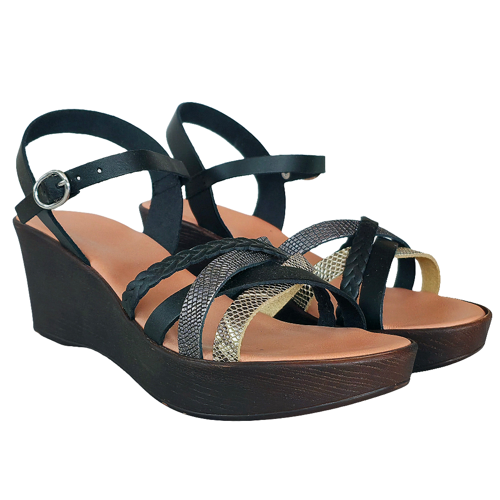 Sandale dama din piele naturala, Negru/Metal, Made in Italy, cu talpa ecologica, colectia Vara 2025.