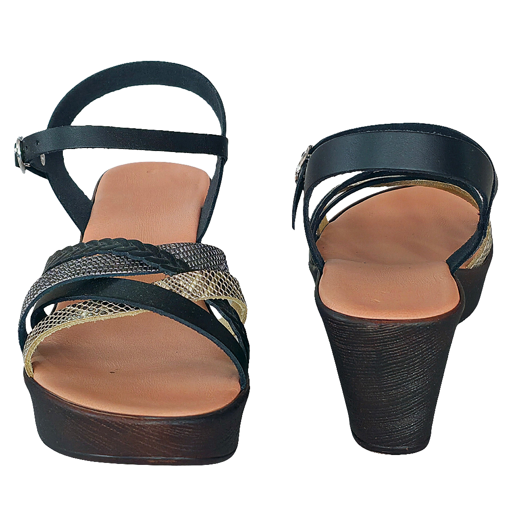 Sandale dama din piele naturala negre, cu talpa inalta, made in Italy, colectia Vara 2025.