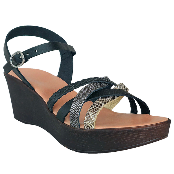 Sandale dama din piele naturala negre cu platforma, made in Italy, colectia Vara 2025, talpa ecologica.