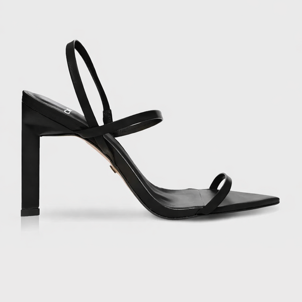 Sandale dama din piele naturala cu toc, negru, CARRANO 561004 – sandale negre piele naturala, toc 9 cm, bareta glezna