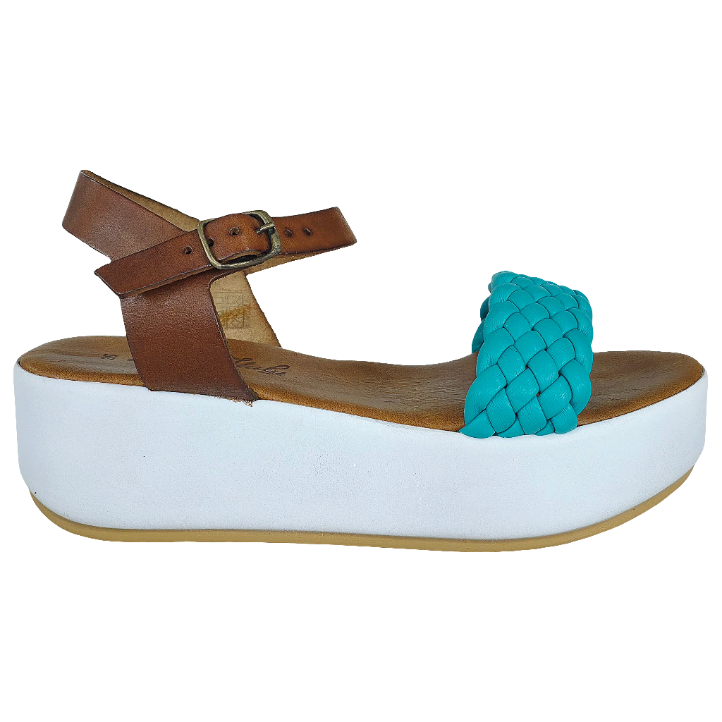 Sandale dama din piele naturala turcoaz, stil modern, cu talpa usoara de 5.5 cm, Made in Italy, Colectia Vara 2025.