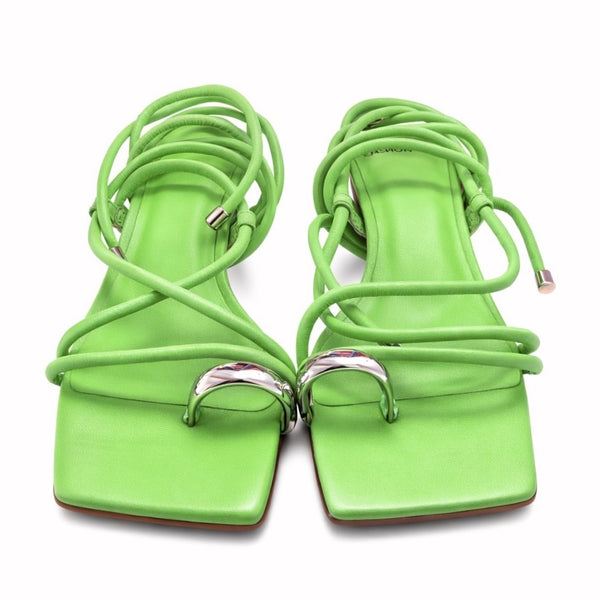 Sandale dama din piele naturala cu toc, verde, CARRANO 572001, sandale verzi cu barete, toc 6 cm, piele naturala